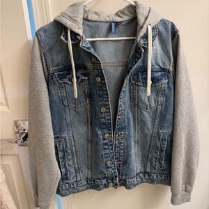 H&M Blue Denim Jacket with Gray Hood